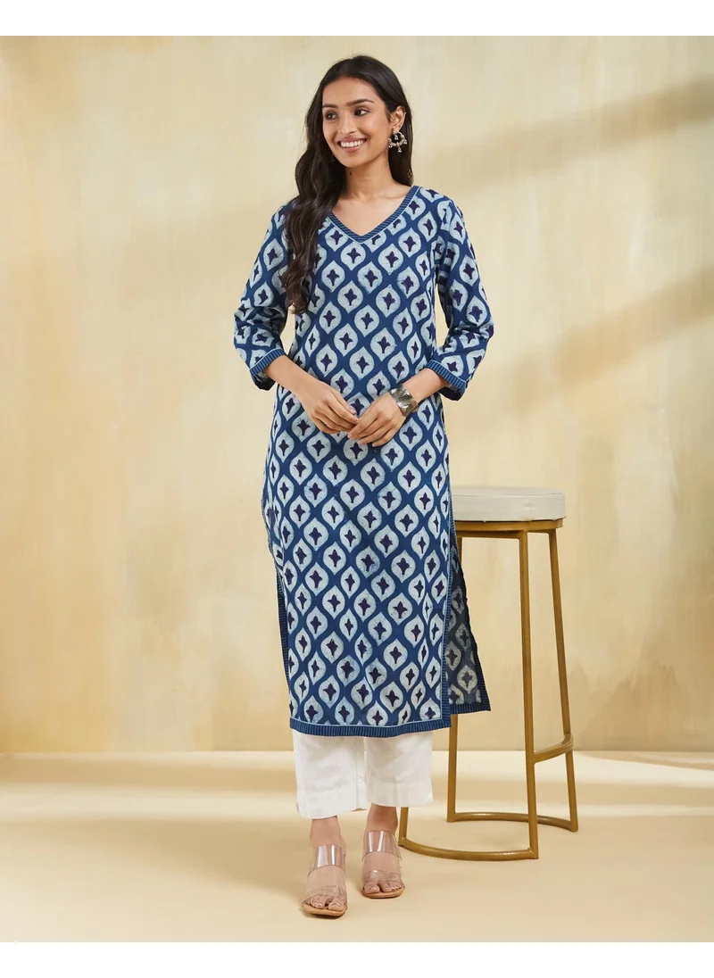 Fabindia Indigo Cotton Printed Long Kurta