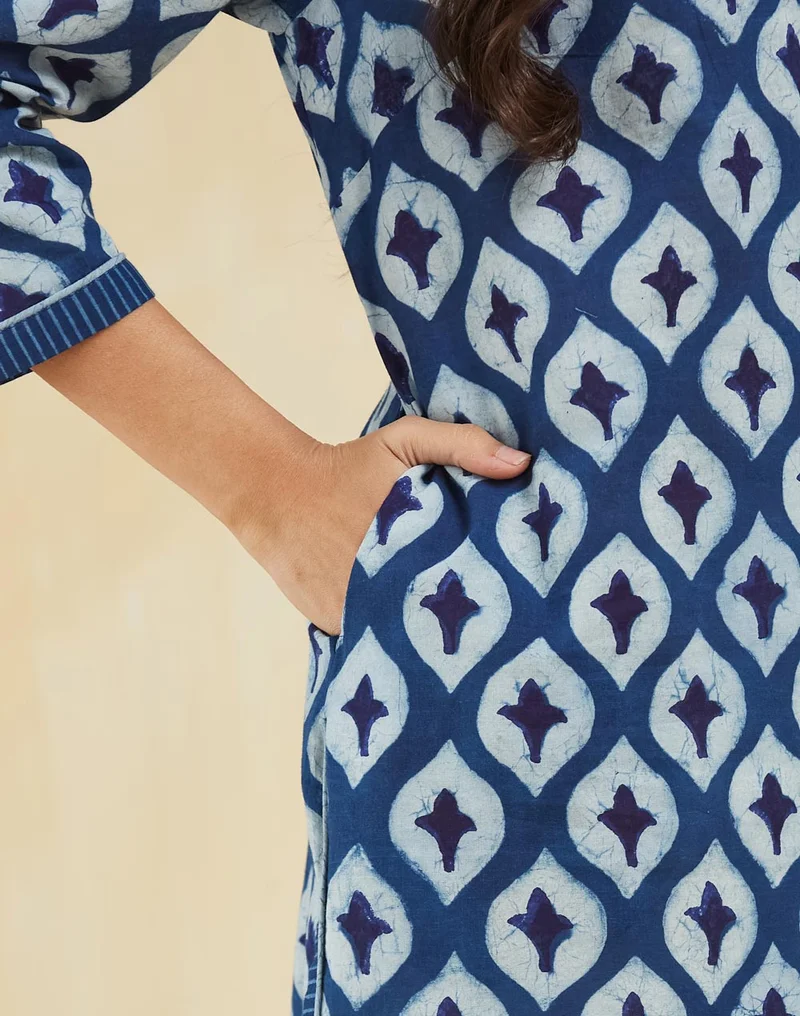 Fabindia Indigo Cotton Printed Long Kurta