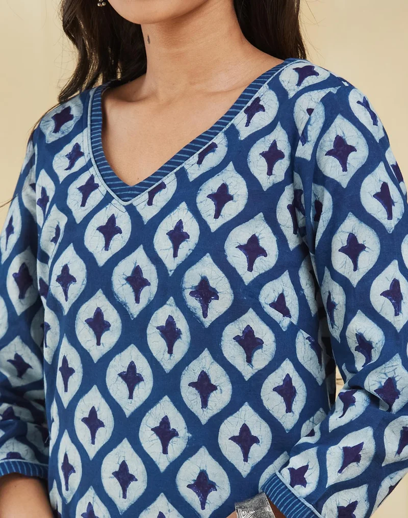 Fabindia Indigo Cotton Printed Long Kurta