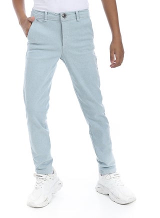 Fly Zipper Button Closure Gabardine Boys Pants _ Greyish Blue