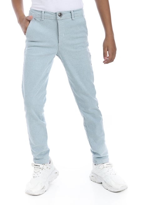 Fly Zipper Button Closure Gabardine Boys Pants _ Greyish Blue