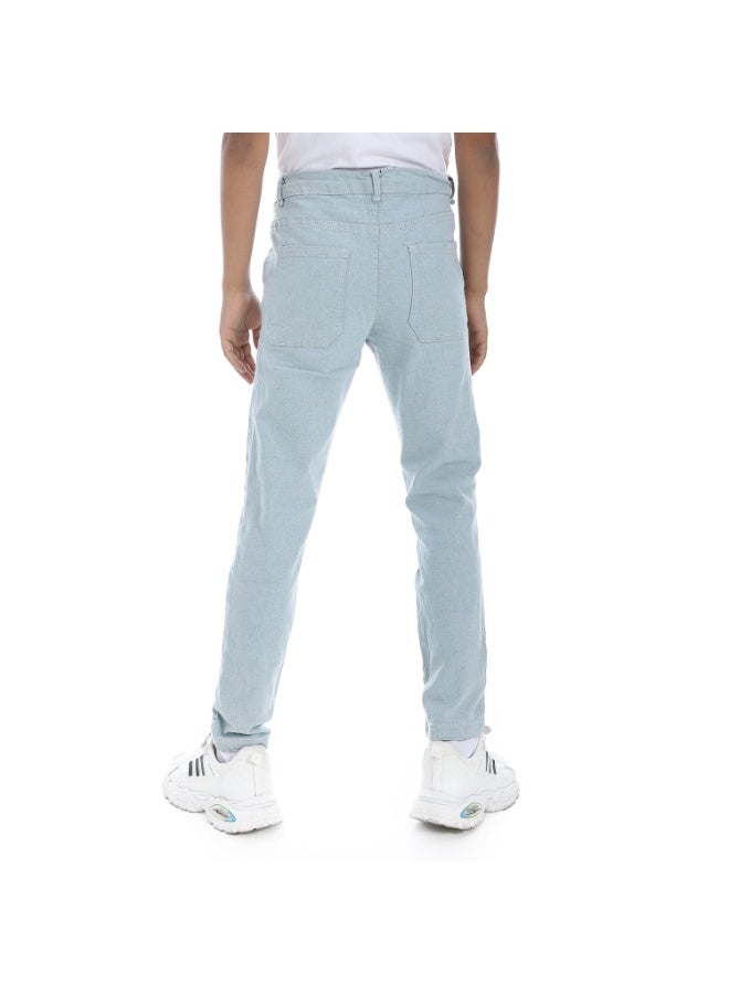 Andora Fly Zipper Button Closure Gabardine Boys Pants _ Greyish Blue - Image 3