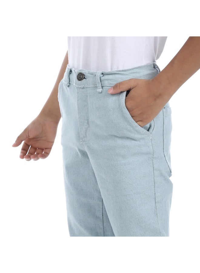 Andora Fly Zipper Button Closure Gabardine Boys Pants _ Greyish Blue - Image 4