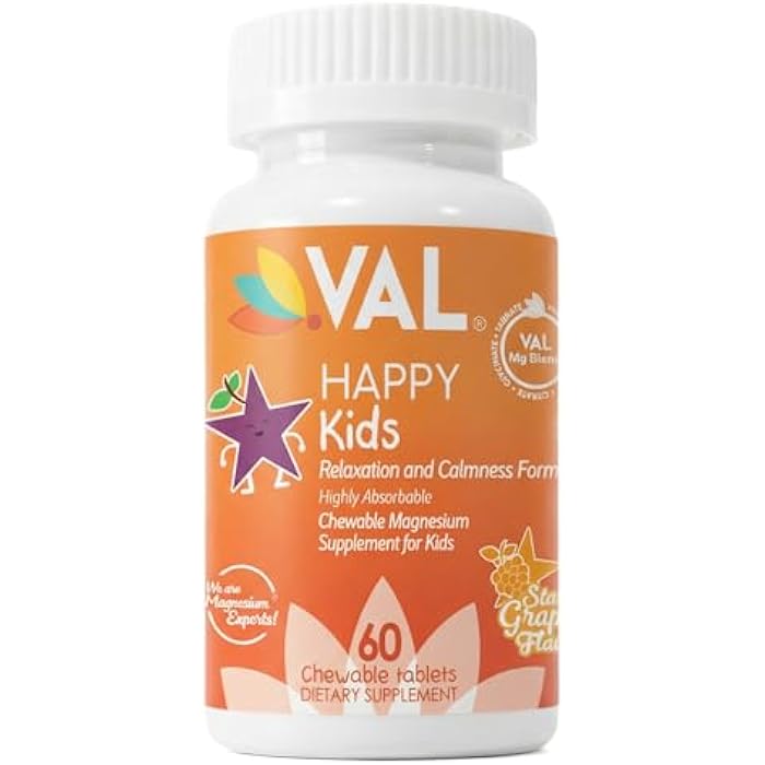 VAL Magnesium for Kids | High-Absorption Magnesium for Calm, Relaxation & Focus | Mg Glycinate, Citrate & Taurate | with Vitamin B6, D & C | Sugar-Free, Non-GMO | 60 Chewable Tablets - Image 1