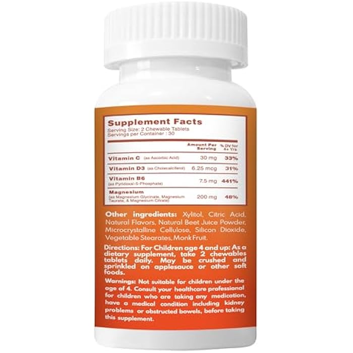 VAL Magnesium for Kids | High-Absorption Magnesium for Calm, Relaxation & Focus | Mg Glycinate, Citrate & Taurate | with Vitamin B6, D & C | Sugar-Free, Non-GMO | 60 Chewable Tablets - Image 4