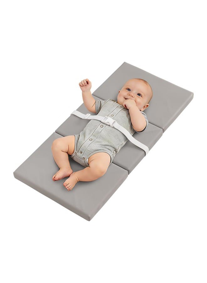 YACODAVO Portable Baby Changing Pad with Vegan Leather Cover, Standard Side Waterproof & Wipeable Changing Pad for Toddler, Flat Foam Travel Diaper Changing Pad for Dresser and Table, Grey - Image 1