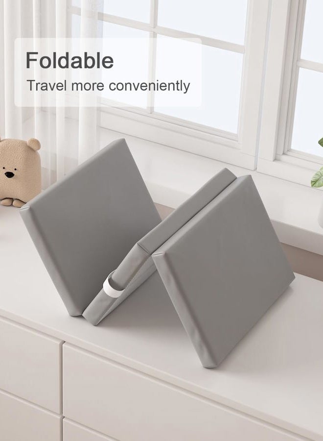 YACODAVO Portable Baby Changing Pad with Vegan Leather Cover, Standard Side Waterproof & Wipeable Changing Pad for Toddler, Flat Foam Travel Diaper Changing Pad for Dresser and Table, Grey - Image 5