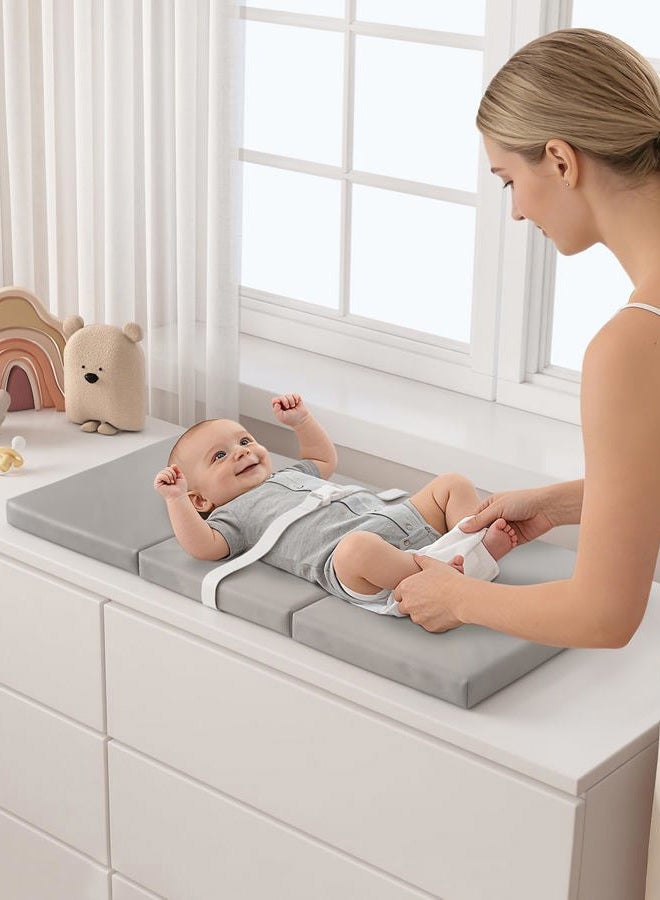 YACODAVO Portable Baby Changing Pad with Vegan Leather Cover, Standard Side Waterproof & Wipeable Changing Pad for Toddler, Flat Foam Travel Diaper Changing Pad for Dresser and Table, Grey - Image 3