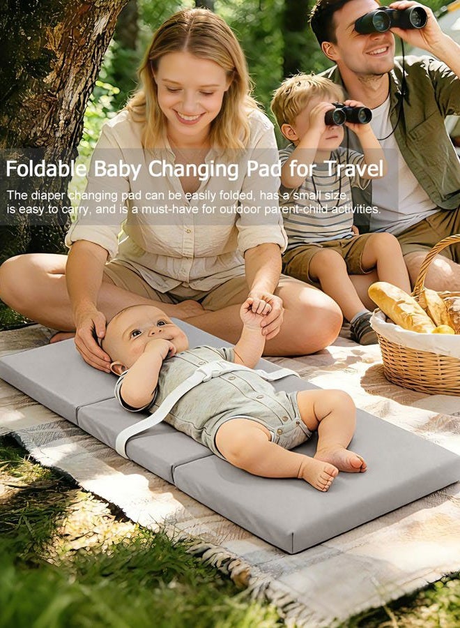 YACODAVO Portable Baby Changing Pad with Vegan Leather Cover, Standard Side Waterproof & Wipeable Changing Pad for Toddler, Flat Foam Travel Diaper Changing Pad for Dresser and Table, Grey - Image 4