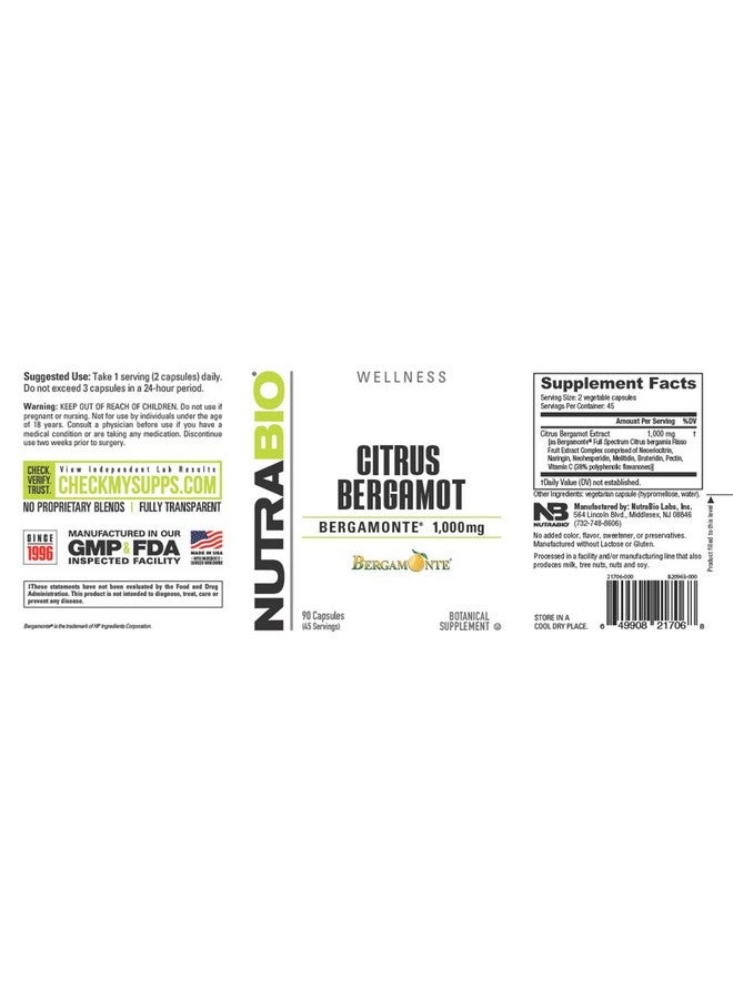 NutraBio مكمل مستخلص البرغموت من نوترا بايو، 1,000 ملغ - قد يساعد في تعزيز صحة القلب والعافية، 90 كبسولة - Image 3
