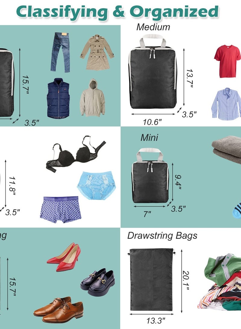 SOLARAE Compression Packing Cubes - 6 Set Suitcase Organizer Bags for Travel. Expandable Luggage Organizers for Suitcase and Backpack. Travel Essentials for Women and Men in Black. - Image 3