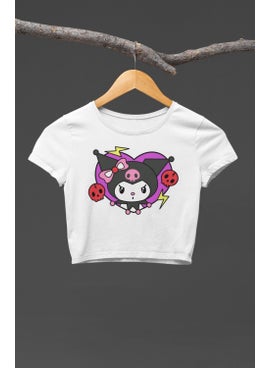 Fuddy Fashion Cute Kuromi Printed Girls Crop Top, Kuromi Printed Kids Crop Blouse