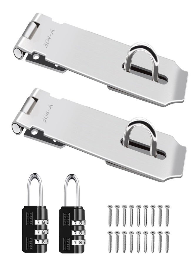 Tanbupu 2Pcs Door Locks Hasp Latch,5 Inch 304 Stainless Steel Safety Packlock Clasp Hasp Lock Latch,Hinge Lock Padlock with Screws for Gates,Doors,Cabinets, Closets and More - Image 1