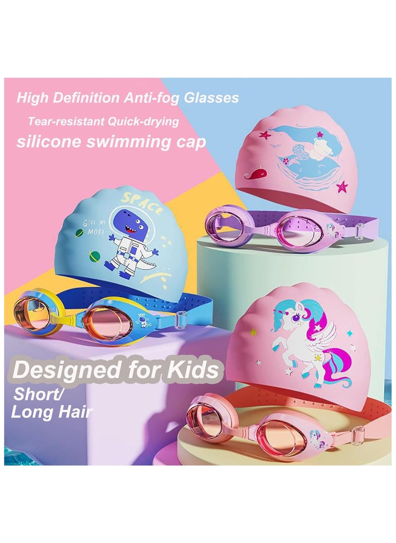Jorunb - Swimming Hats for Kids, Kids Swimming Cap with Swim Goggles, Silicone Cartoon Girls Swim Cap Boys Bathing Caps for Kids, Waterproof Tear-resistance Durable for Children, Age 3-15 (blue) - Image 1