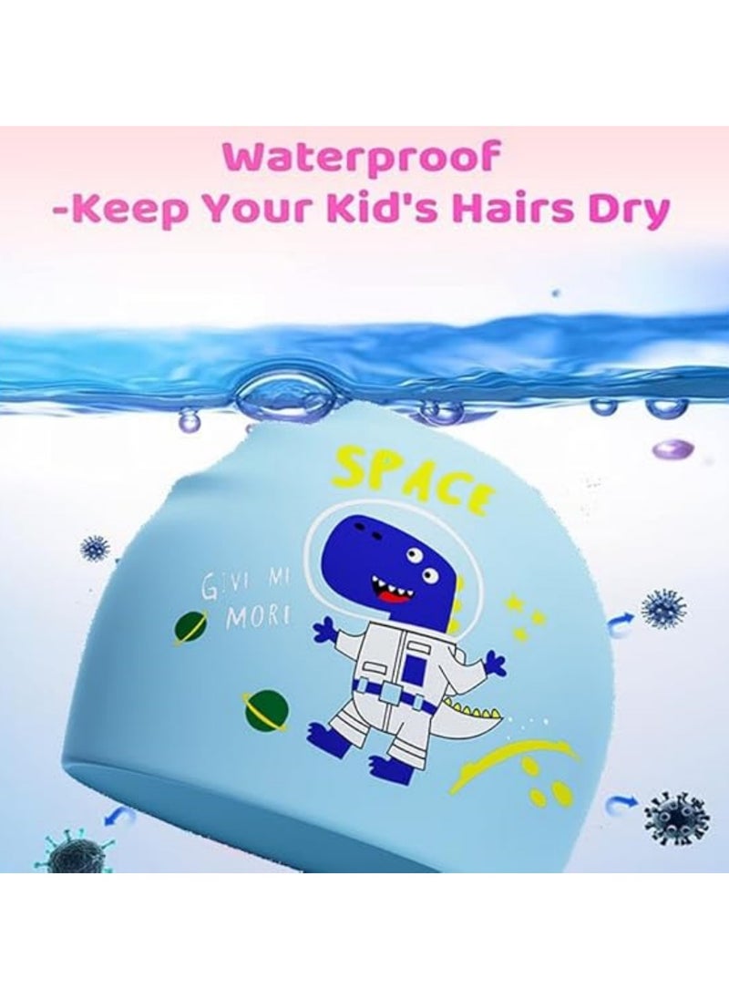 Jorunb - Swimming Hats for Kids, Kids Swimming Cap with Swim Goggles, Silicone Cartoon Girls Swim Cap Boys Bathing Caps for Kids, Waterproof Tear-resistance Durable for Children, Age 3-15 (blue) - Image 1