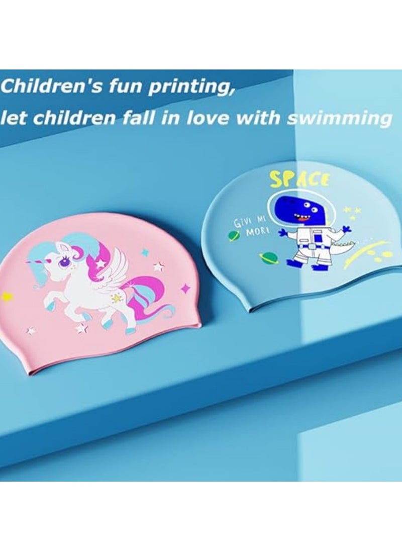 Jorunb - Swimming Hats for Kids, Kids Swimming Cap with Swim Goggles, Silicone Cartoon Girls Swim Cap Boys Bathing Caps for Kids, Waterproof Tear-resistance Durable for Children, Age 3-15 (blue) - Image 1