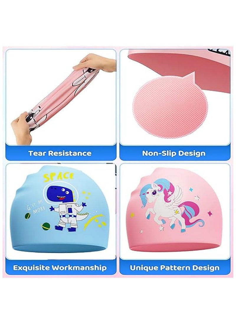 Jorunb - Swimming Hats for Kids, Kids Swimming Cap with Swim Goggles, Silicone Cartoon Girls Swim Cap Boys Bathing Caps for Kids, Waterproof Tear-resistance Durable for Children, Age 3-15 (blue) - Image 1