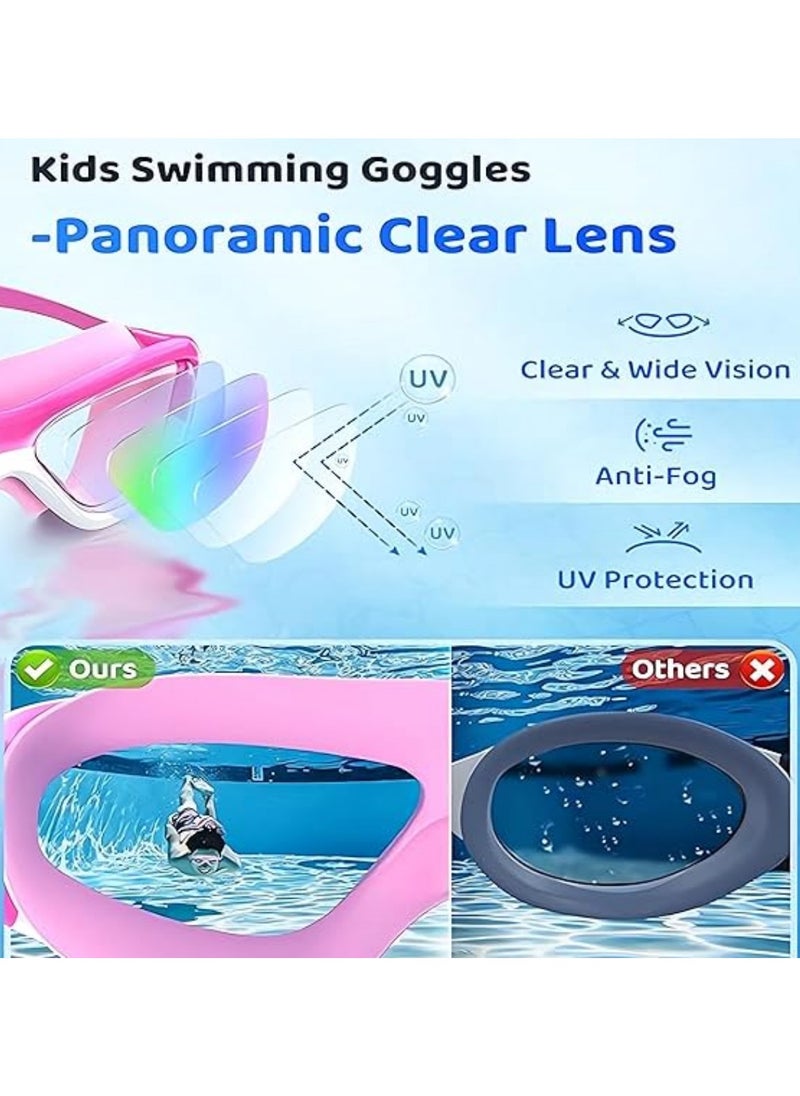 Jorunb - Swimming Hats for Kids, Kids Swimming Cap with Swim Goggles, Silicone Cartoon Girls Swim Cap Boys Bathing Caps for Kids, Waterproof Tear-resistance Durable for Children, Age 3-15 (blue) - Image 1