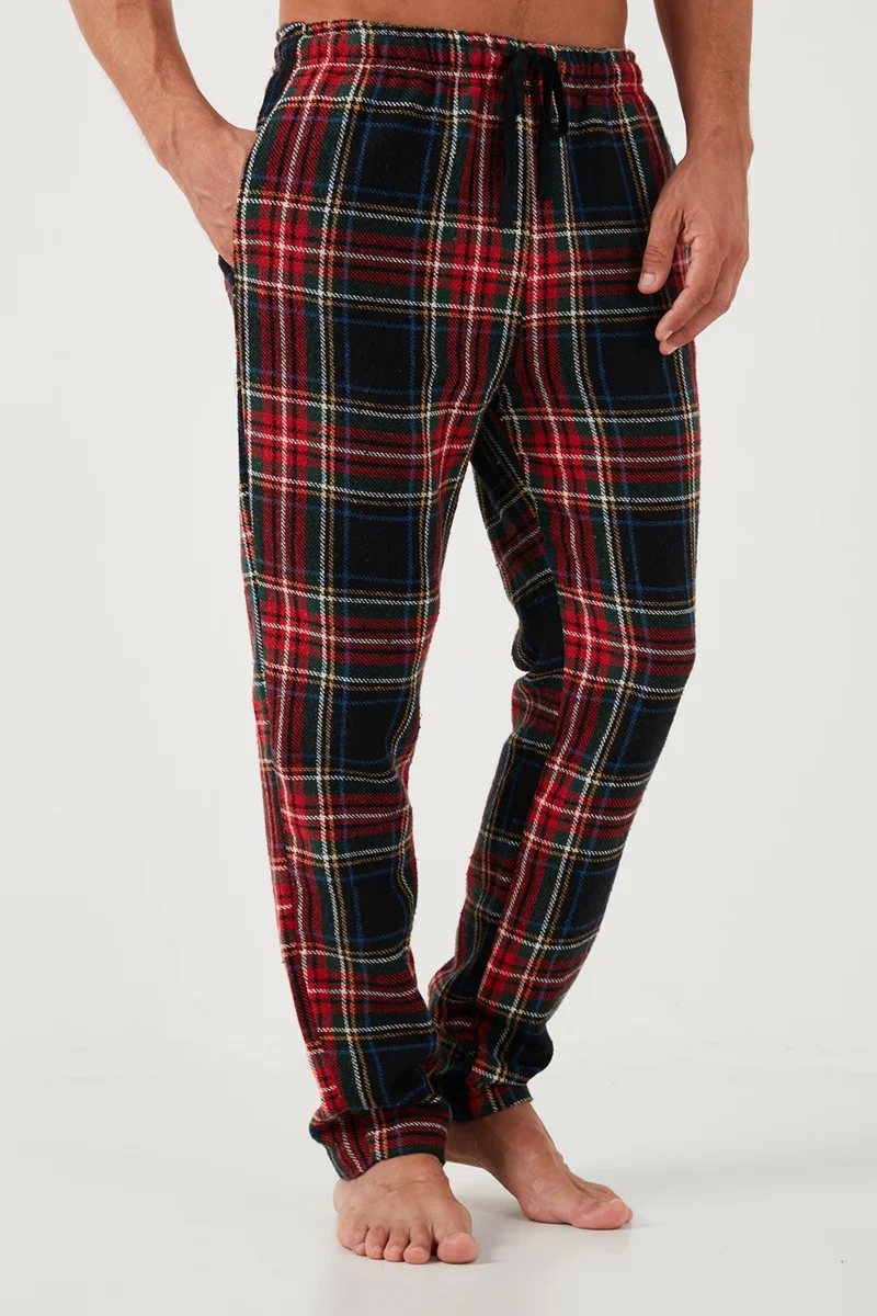 بوراتي Cotton Regular Fit Plaid Elastic Waist Pajama Bottoms Men's Pajama Bottoms 611PT00154