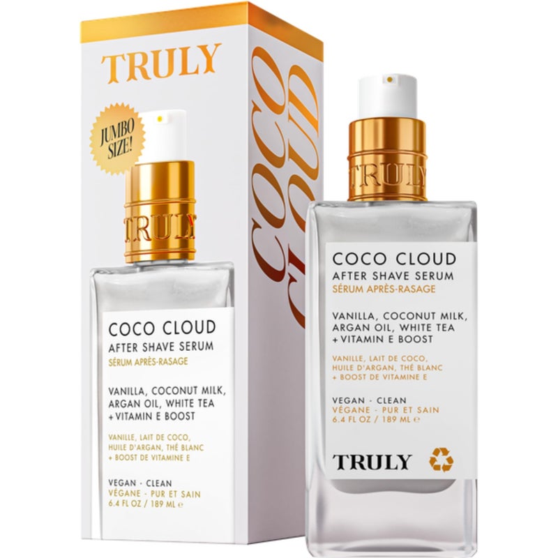 Truly Beauty Coco Cloud After Shave Serum | Hydrating Post-Shave Treatment with Coconut, Vanilla & Argan Oil | Soothes Razor Burn, Redness & Ingrowns | Calming, Glow-Boosting Serum | Jumbo Size - Image 1