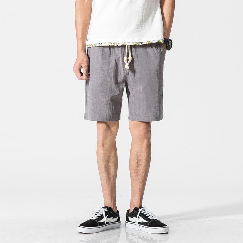 Factory Summer Cotton Linen Solid Color Casual Shorts Mens Large Size Beach Pants Sports Pants Mens Shorts Cross Border dark green  - Image 3