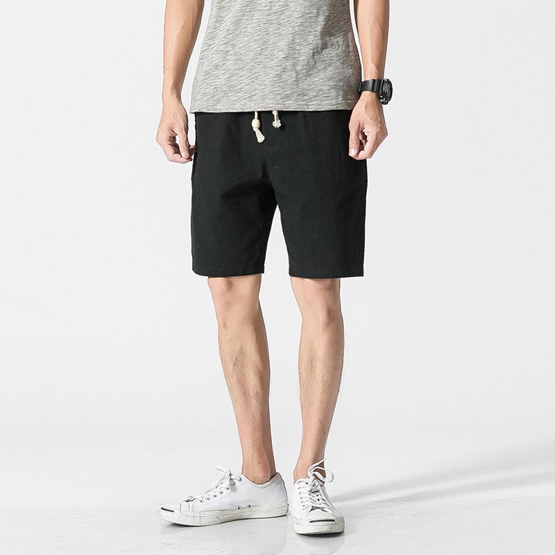 Factory Summer Cotton Linen Solid Color Casual Shorts Mens Large Size Beach Pants Sports Pants Mens Shorts Cross Border dark green  - Image 2