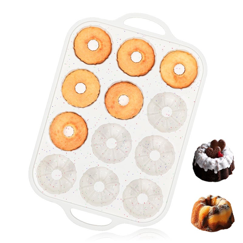 Vinino Silicone Mini Fluted Tube Cake Pans with Metal Reinforced Frame, 12-Cavity Mini Flan Molds, Non-stick Cupcakes Pans for Baking, Donuts, Muffins, Cornbread, Brownies, Jellies - Image 1