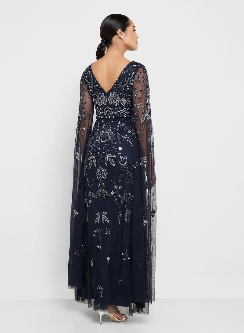 Adrianna Papell Beaded Long Sleeve Dress