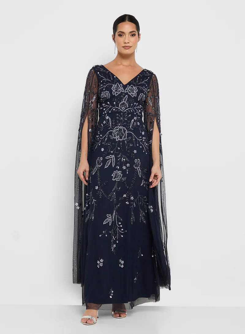 Adrianna Papell Beaded Long Sleeve Dress