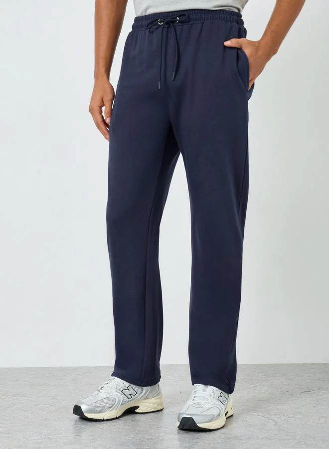 Men Navy Blue Solid Joggers with Drawstring