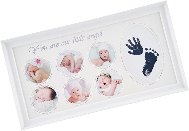 IMIKEYA Handprint and Footprint Photo Frame DIY Keepsake with Inkpad, 39x21cm White Frame for Newborns and Infants, First Year Milestone Commemorative - Image 1
