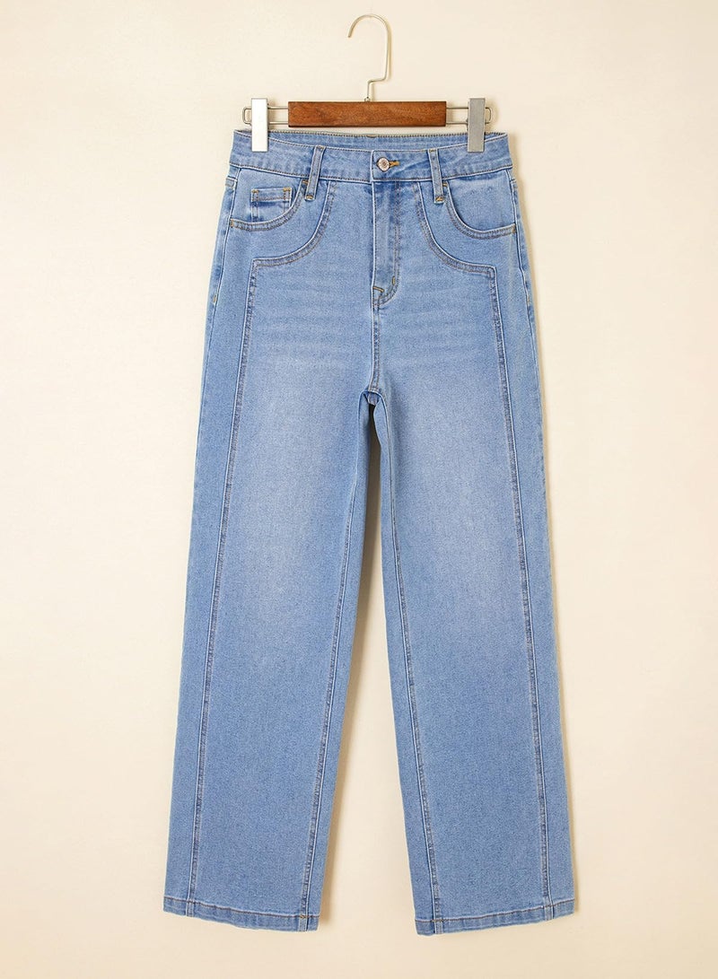 Sidefeel Women's Wide Leg Jeans High Waisted Stretchy Straight Leg Jeans Trendy Loose Fit Denim Pants Iceland Blue Size 8 - Image 5