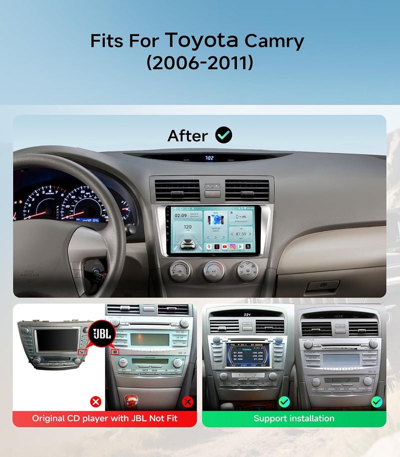 AINAVIGO 5G WiFi Android 12 Car Stereo for Toyota Camry 2006-2011, 9 Inch IPS HD Touch Screen with Wireless CarPlay and Android Auto - Image 2