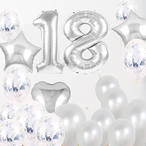 ZSNWGZ Sweet 18th Birthday Decorations Party Supplies,Silver Number 18 Balloons,18th Foil Mylar Balloons Latex Balloon Decoration,Great 18th Birthday for Girls,Women,Men,Photo Props - Image 5