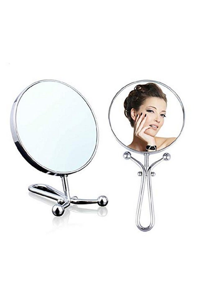 Mia Mirror 10X/1X Magnification Doublesided Folding Vanity Mirror 3 In 1 Handheld + Table + Wall Silver Polished Chrome Finish 11.5 Inches L For Women Hair Stylists Cosmetologists Travel  - Image 1