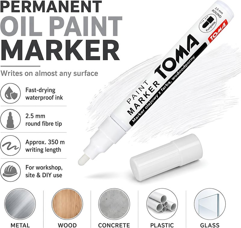 SolaDirect Universal Waterproof Permanent Paint Pen Oil Marker for Car Tyres, Arts & Crafts (White) Budget friendly trendy design - Image 2