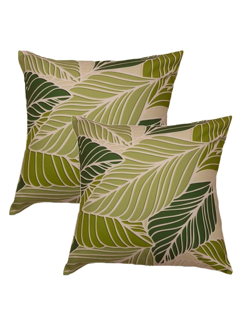 ZEBA World Poly Canvas Green Leaf Cushion Covers, Vibrant, Durable, and Stylish Home Décor Accents Designed Living Rooms, Bedrooms, Sofas 16x16 Inches (Pack of 2) - Image 1