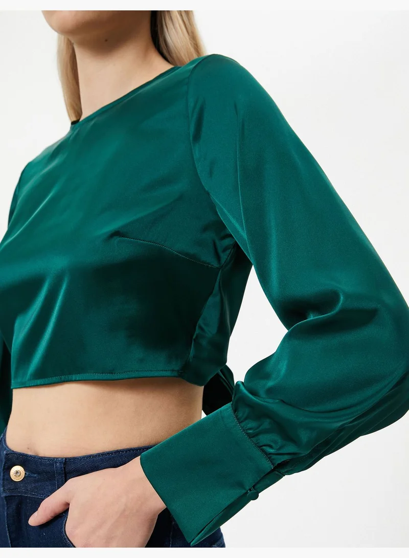 KOTON Back Detail Crop Satin Puff Sleeve Blouse