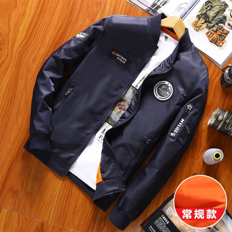 Amazon Autumn New Mens Jacket with Collar Baseball Suit Korean Fashionable Air Force Flying Suit Mens Jacket 8860 Blue Jacket 