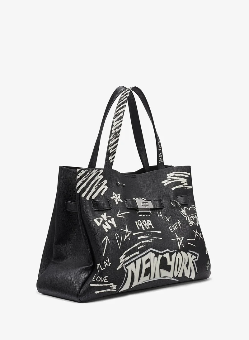 DKNY BLACK/SILVER Bryar Large Satchel for Women | Best Price UAE