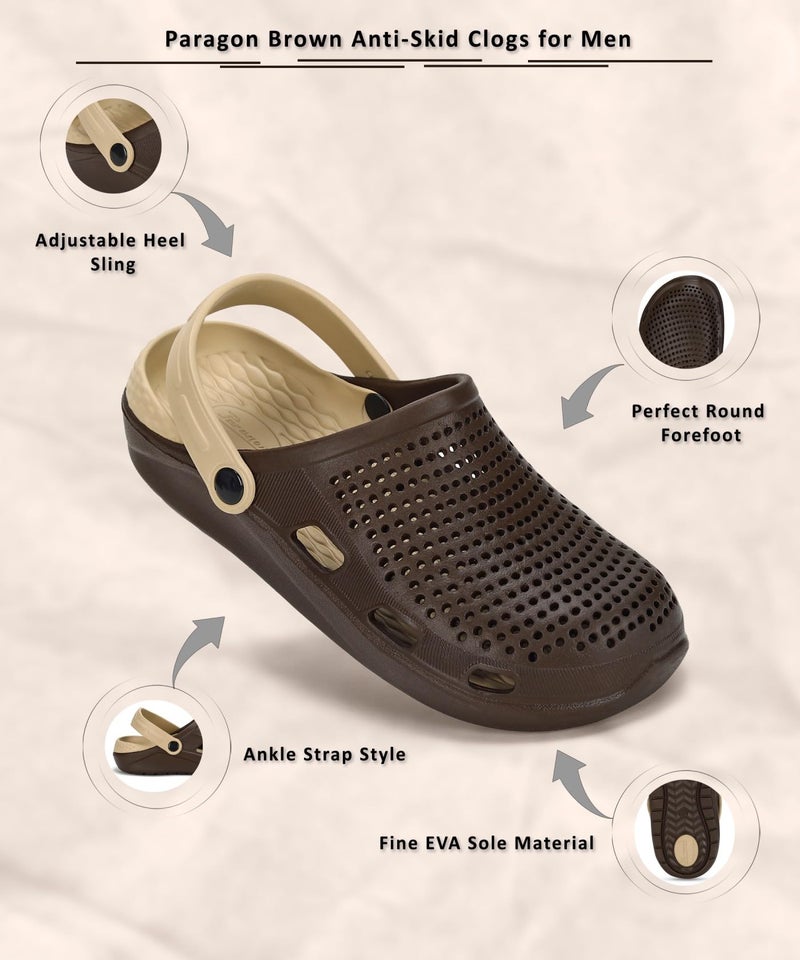PARAGON EVK10916G Stylish Clogs for Men | Durable, Lightweight and Comfortable | Easy Wear Slip On with Rubberised Sole for Better Grip | Easy Washable | Ideal for Outdoor Use Brown-Beige - Image 4