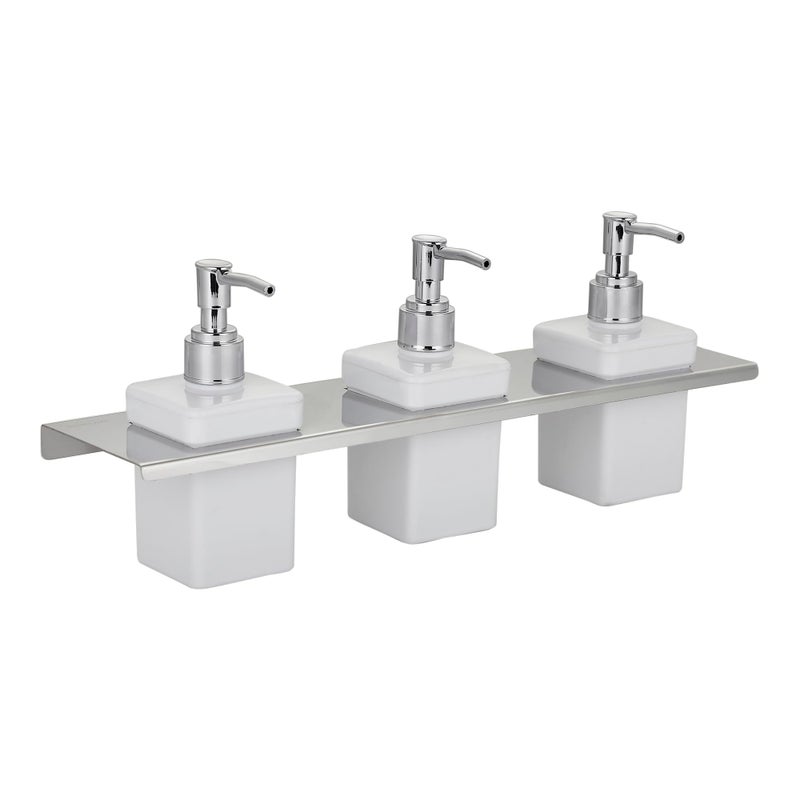 hindware بنلايف بواسطة هيندوير ملحقات الحمام موزع صابون الحمام | مصنوع من الفولاذ المقاوم للصدأ | موزع صابون سائل ثلاثي الأكريليك | أنيق ومريح | موفر للمساحة - Image 1