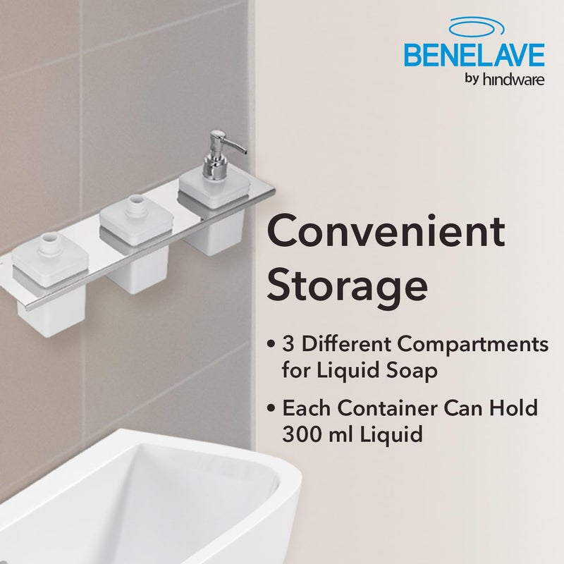 hindware بنلايف بواسطة هيندوير ملحقات الحمام موزع صابون الحمام | مصنوع من الفولاذ المقاوم للصدأ | موزع صابون سائل ثلاثي الأكريليك | أنيق ومريح | موفر للمساحة - Image 3