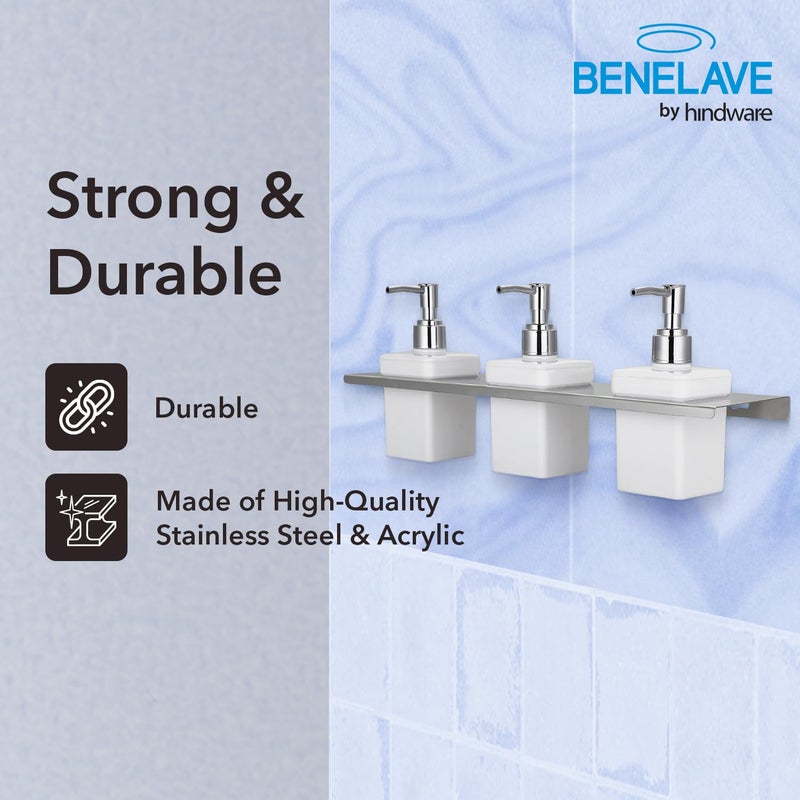 hindware بنلايف بواسطة هيندوير ملحقات الحمام موزع صابون الحمام | مصنوع من الفولاذ المقاوم للصدأ | موزع صابون سائل ثلاثي الأكريليك | أنيق ومريح | موفر للمساحة - Image 2