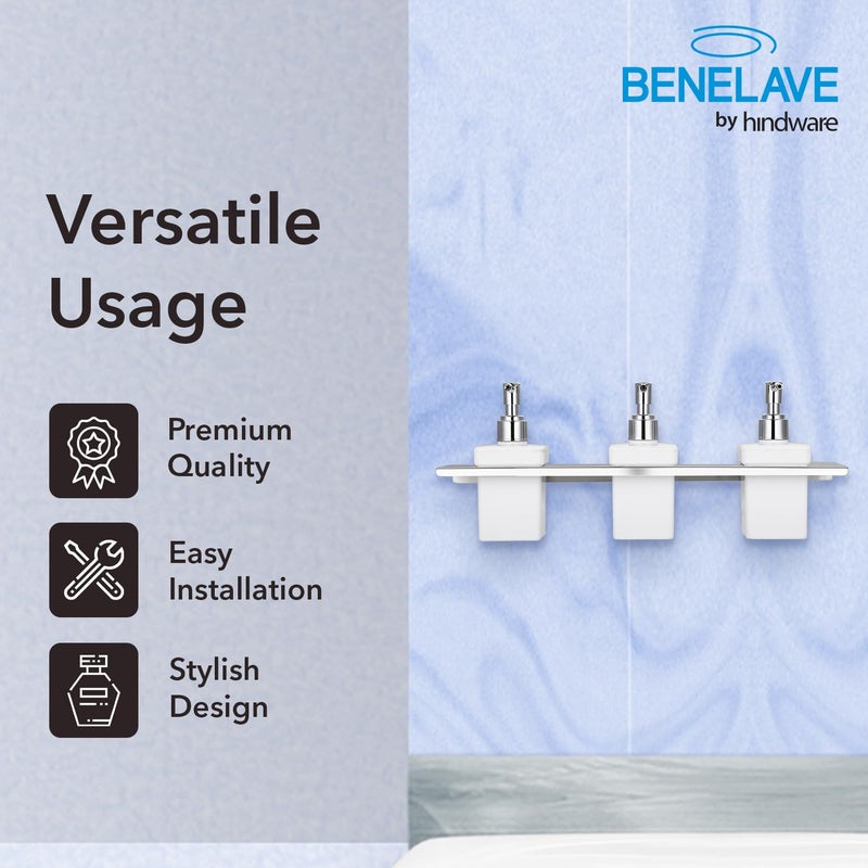hindware بنلايف بواسطة هيندوير ملحقات الحمام موزع صابون الحمام | مصنوع من الفولاذ المقاوم للصدأ | موزع صابون سائل ثلاثي الأكريليك | أنيق ومريح | موفر للمساحة - Image 4