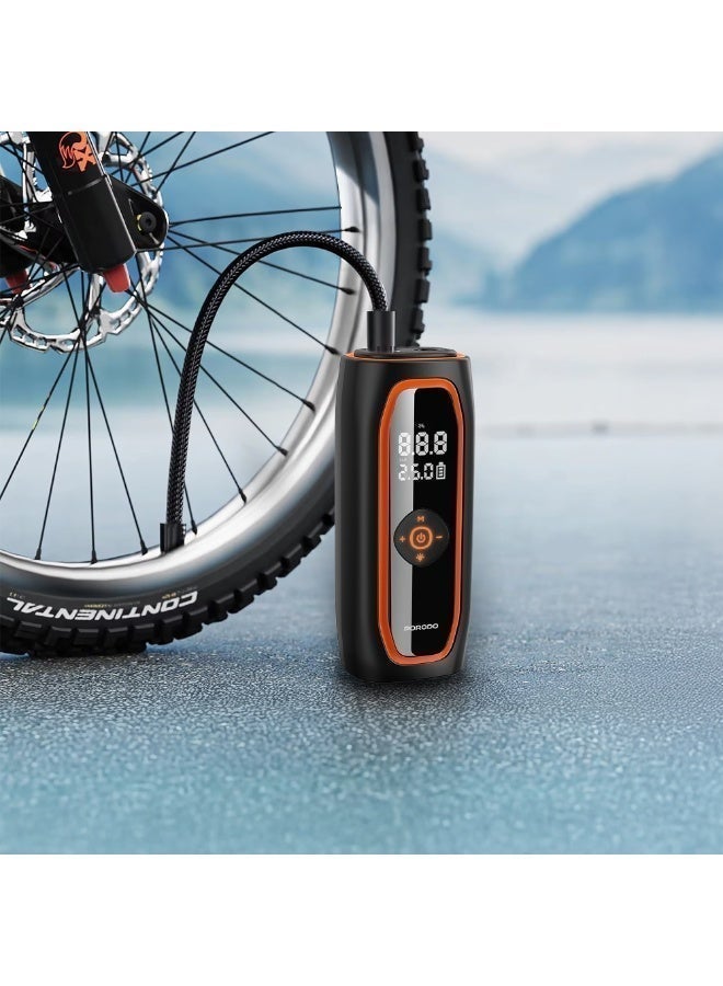 Porodo Voltair Car Tire Inflator with 220 PSI Max Pressure, 30L/min Airflow Rate, Heat Dissipation Vent, Real-Time Pressure Display, Flashlight & SOS, Air Hose & Nozzles Included, Rechargeable Tire Pump for Car, Motorcycle, Bicycle, Ball - Black - Image 5
