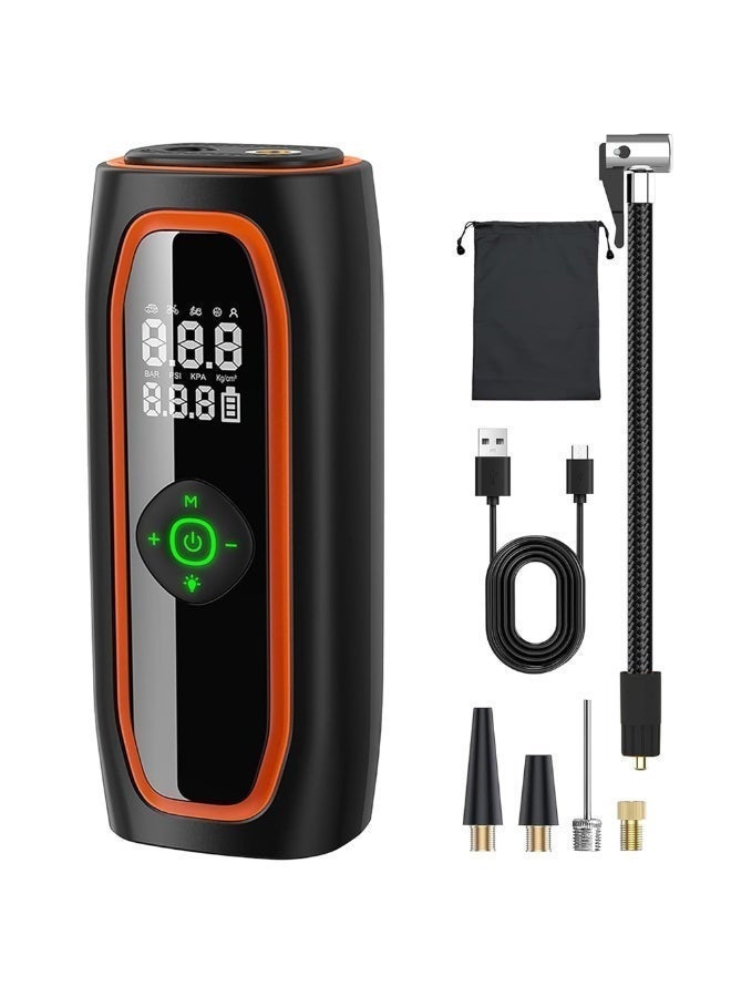 Porodo Voltair Car Tire Inflator with 220 PSI Max Pressure, 30L/min Airflow Rate, Heat Dissipation Vent, Real-Time Pressure Display, Flashlight & SOS, Air Hose & Nozzles Included, Rechargeable Tire Pump for Car, Motorcycle, Bicycle, Ball - Black - Image 1