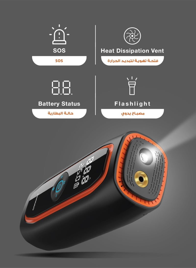 Porodo Voltair Car Tire Inflator with 220 PSI Max Pressure, 30L/min Airflow Rate, Heat Dissipation Vent, Real-Time Pressure Display, Flashlight & SOS, Air Hose & Nozzles Included, Rechargeable Tire Pump for Car, Motorcycle, Bicycle, Ball - Black - Image 4