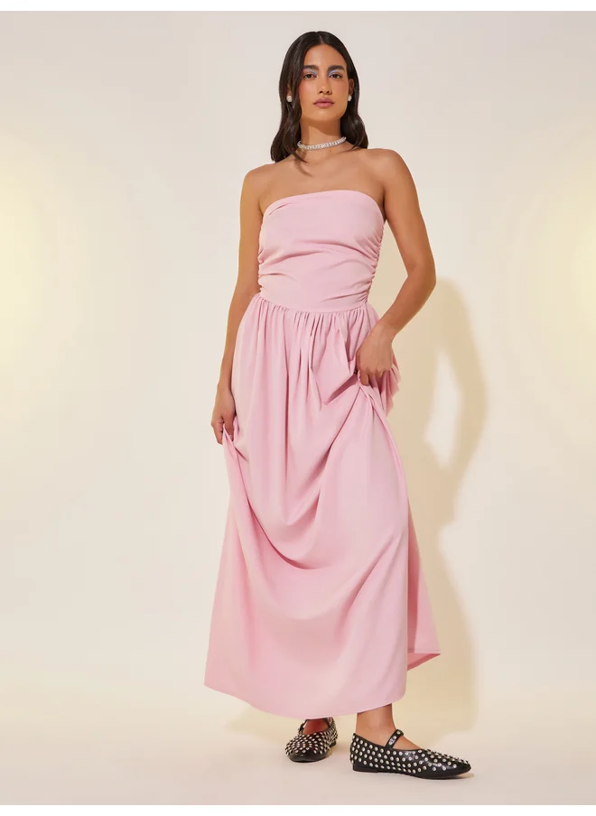 تايك تو Take Two Solid Bandeau Neck A-Line Midi Dress