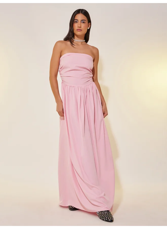 تايك تو Take Two Solid Bandeau Neck A-Line Midi Dress